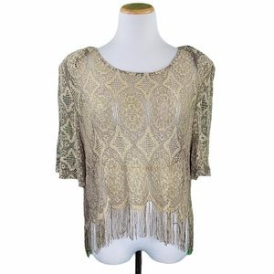 Vintage Giorgio Sant’Angelo Fringe Hem Lace Blouse